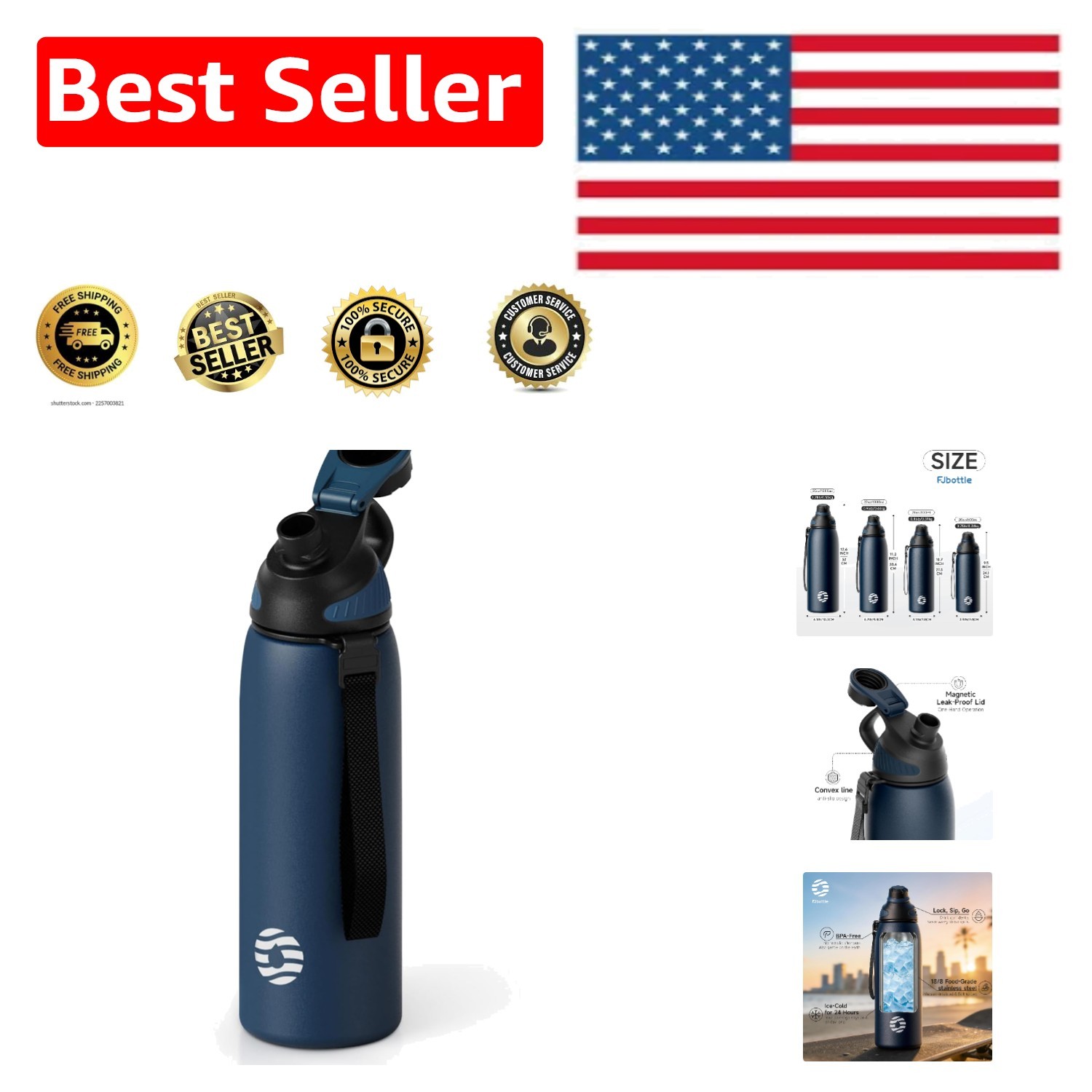 Double Wall Vacuum Insulation Water Bottle &ndash; 24 Oz with Magnetic Flip-Top Lid