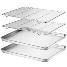 Baking Sheet & Rack Set [2 Sheets + 2 Racks], Stainless Steel Cookie Pan with...