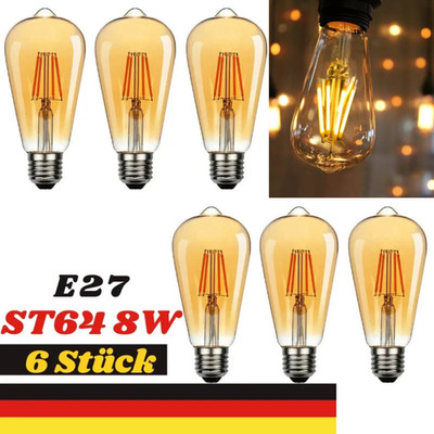 6x E27 ST64 LED Edison Lampe Glühbirne   Retro Vintage Filament, Warmweiß