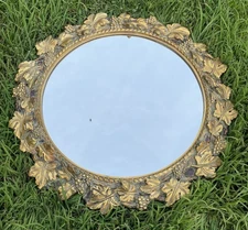 Vintage Bombay Company "Grapes & Leaves" Gold Ornate Round Mirror, 32”D, 12lbs!