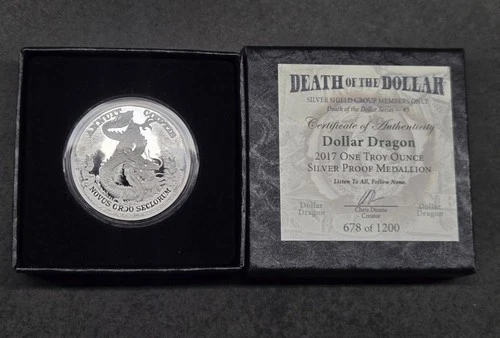 2017 Silver Shield Dollar Dragon 1 oz .999 Silver Proof COA #678/1200