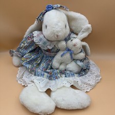 Vtg. Easter Bunny Plush 22" 1990's Dressed Pastel Flowers W/ Baby Bunny