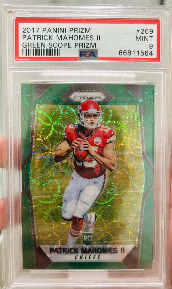 2017-18 Panini Prizm Patrick Mahomes II #269 Green Scope Prizm /99 PSA 9