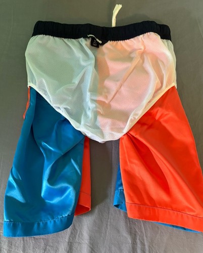 Lands End Swim Trunks Boys Bright Orange Blue Drawstring Lined Suit L 14-16 - Picture 7 of 8
