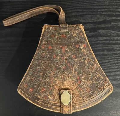 Rare Antique Leather Embossed Travel Case With Mirror Inside