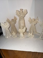8 PC Lot Starched Crochet Angel Tree Topper Figure Christmas