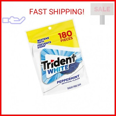 Trident White Sugar Free Gum, Peppermint, 180 Count (Packaging May Vary)