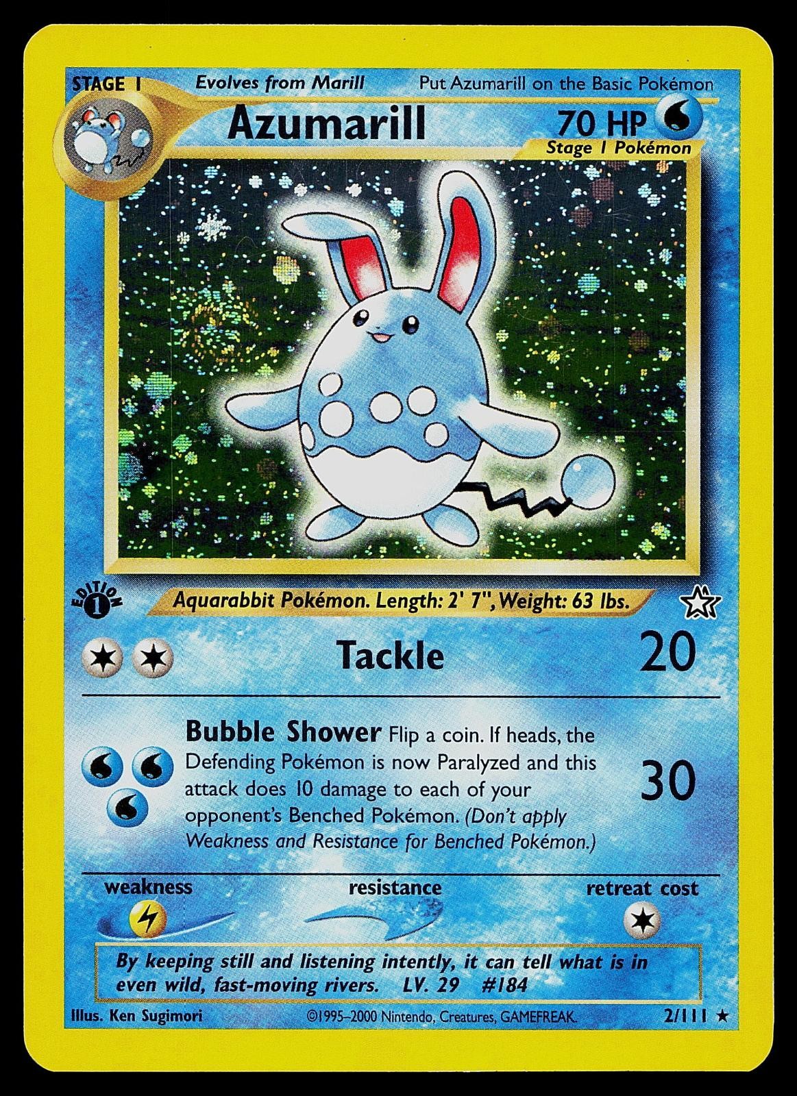 Pokemon Card - Azumarill Neo Genesis 2/111 Holo 1st Edition Holo Rare SWIRL