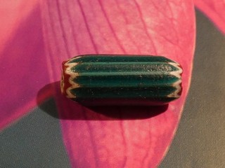 ANTIQUE RARE COLLECTOR'S 4 LAYER TUBULAR GREEN AQUA CHEVRON BEAD 20.2 8.2 MM # 1