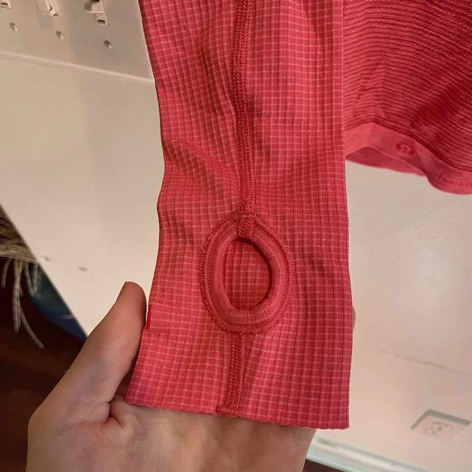 Lululemon Swiftly Tech Manga Larga Talla 10 Rosa Entrenamiento Atletismo Rayas Gimnasio Foto 2 de 4
