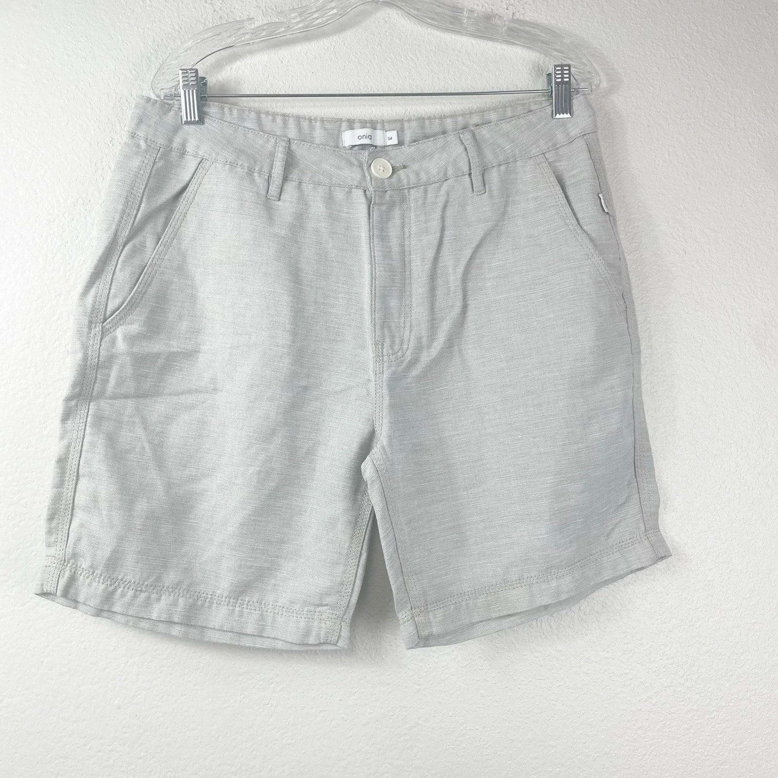 Onia Mens 34 Gray Linen Blend Shorts Flat Front Casual SUmmer Lightweight Preppy