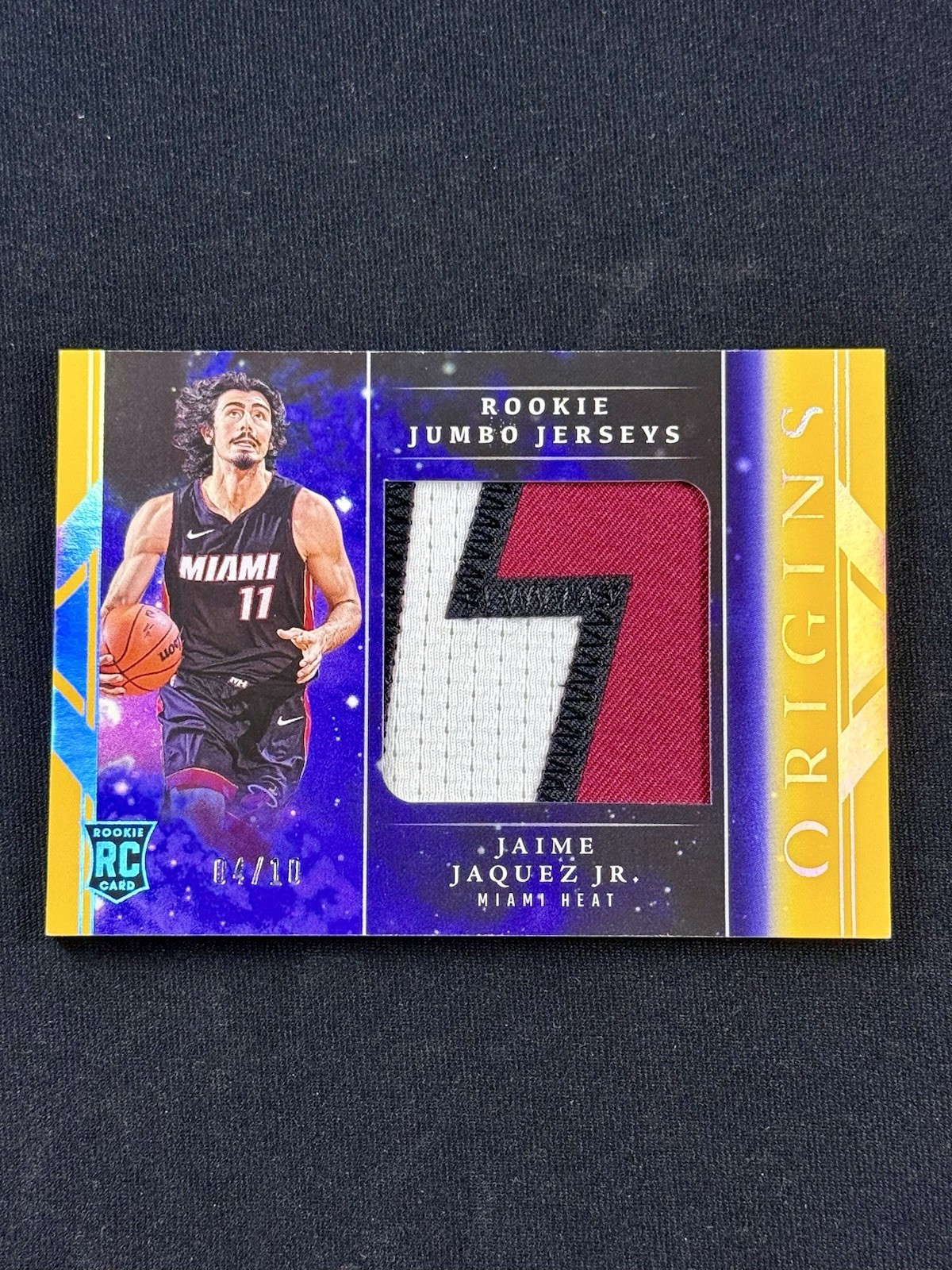 2023-24 Panini Origins Jaime Jaquez Jr. RC Rookie Jumbo Jerseys Gold 4/10