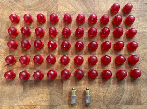 Red Jewel Dome Indicator Light Lenses, Caps, Lot of 52, locks into 1/2" socket