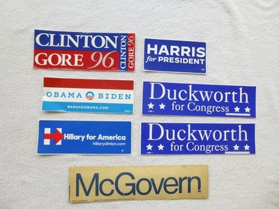 Vintage Presidential Campaign Bumper Stickers Lot of 7, Clinton, Harris, Obama