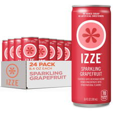 IZZE Sparkling Water Juice Grapefruit, No Sugar Added, 8.4 fl oz, 24 Cans