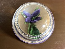 Vintage Glass 3.5  Dome Paperweight Magnifying w/ Purple Velvet Flower