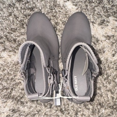Old Navy Gray Ankle Bootie Zipper Block Heel Round Toe Synthetic Women's