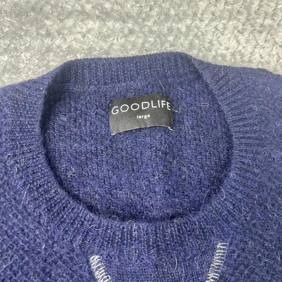Camisa Suéter Goodlife Para Hombres Grande Azul Cuello Redondo Ligera Pullover Informal Foto 2 de 4