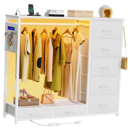 7-Drawer Dresser with Hanging Rack for Bedroom Clothes Storage-image