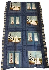 Quillow (Combo Pillow/Small Lap Blanket) Nautical Design Light House Sailboat