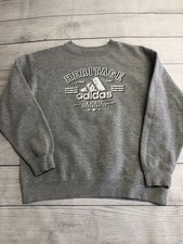 Adidas Sweatshirt Boys Medium 10-12 Gray Heritage 3 Stripe Fleece Pullover USA