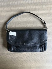Vtg Y2K Coach Park Pebbled Black Leather Large Flap Wristlet Handbag