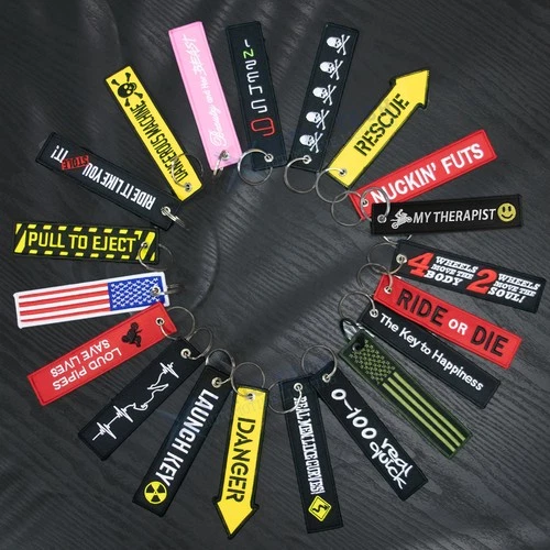 1PC Double Sided Embroidered Keychain Bike Motorcycle Key Ring Key Tag Belt Gift