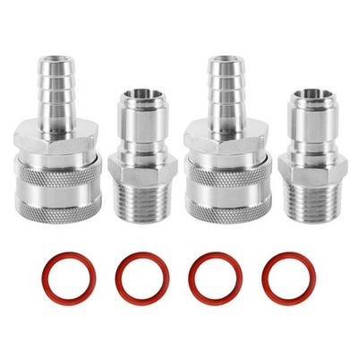 Stainless Steel Quick Disconnect Set 1/2 NPT Disconnect 1/2'' Barb Brewing Qui...