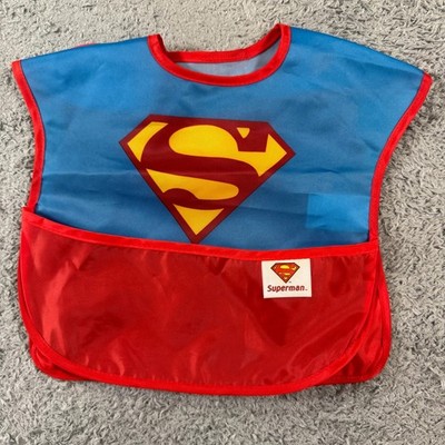 Bumkins Baby Superman Cape Bib One Size Blue Red Waterproof Crumb Catcher Pocket