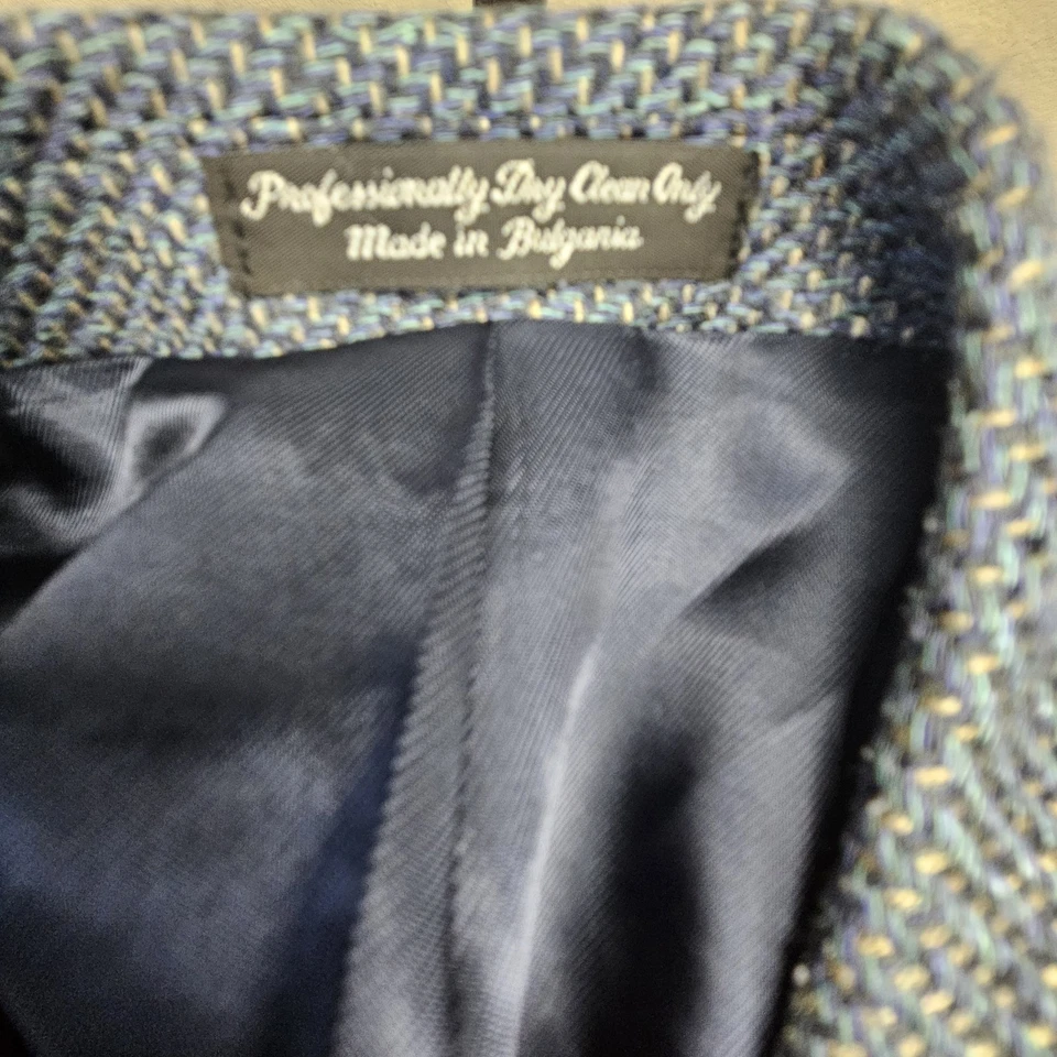 Blazer Vintage Años 80 Norm Thompson 100% Seda Texturizado Tweed 44L Azul Foto 3 de 4