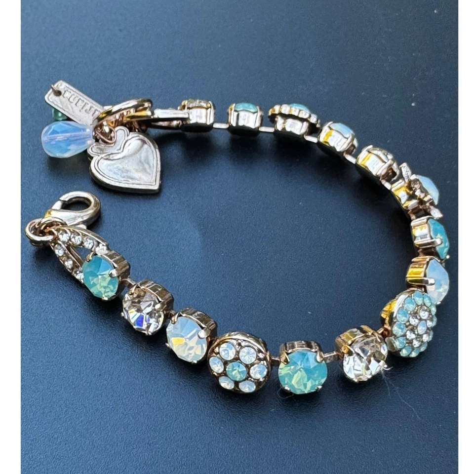 Pulsera Mariana Cristal Austriaco Dije Corazón Colgante Tono Oro Rosa Ajuste Azul Foto 2 de 4