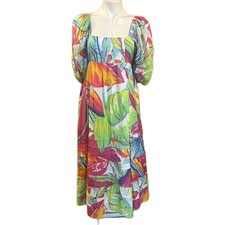 Farm Rio Rainbow Leaves Colorful Print midi Dress open back M