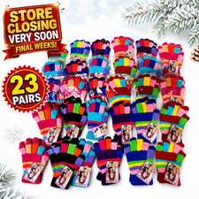 23 Pairs Wholesale Kids Striped Winter Gloves Warm Knit Bulk Lot Ages 5-13