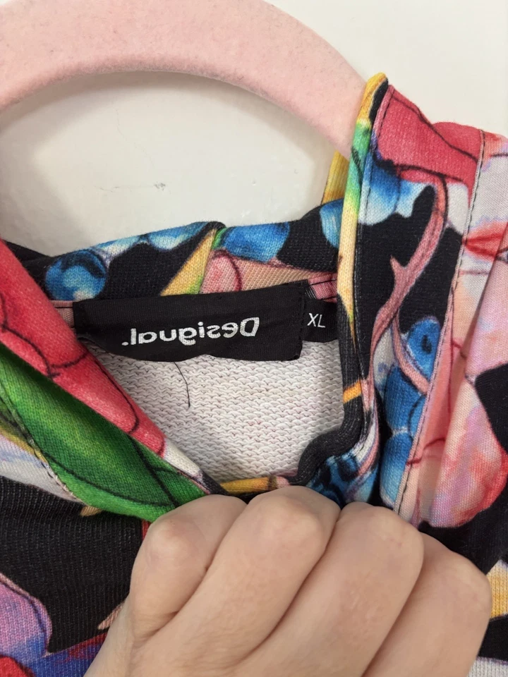 Sudadera con capucha floral Desigual XL 100 % algodón puño/dobladillo elástico Foto 4 de 4