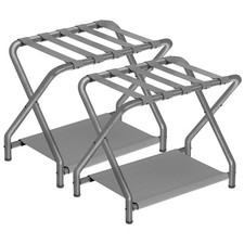 Luggage Rack, Pack of 2, Folding Suitcase Stand with Fabric Storage Shelf for...