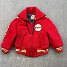 Phillies MLB Red Nordic Kids 4 Red Varsity Jacket Baseball Style Wool Blend