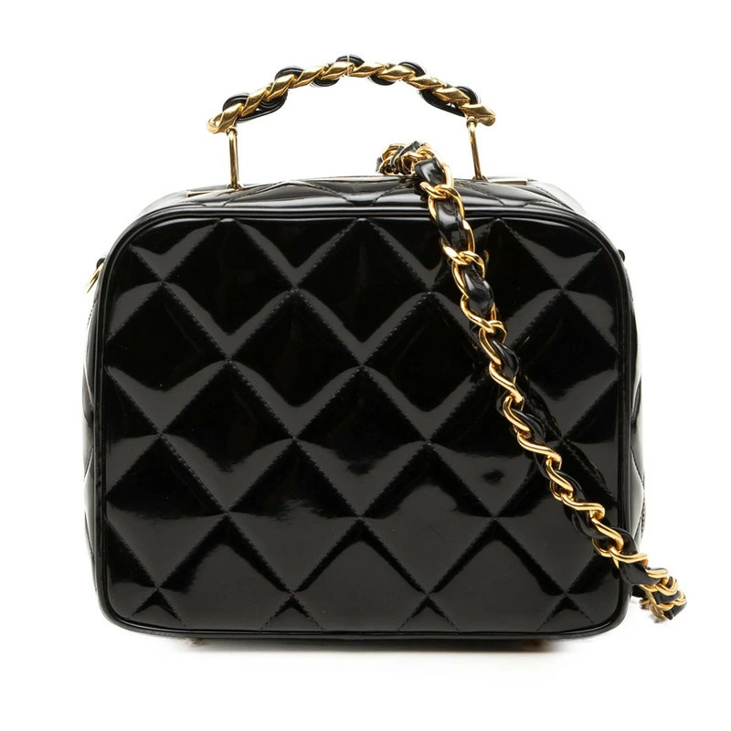 CHANEL Matelass Handbag Chain Shoulder Bag 2WAY Black Patent Leather Ladies CHAN
