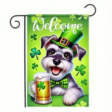 St. Patricks Day Garden Flag 12x18 Double Side Shamrock Clovers Dog Yard Flag Gr