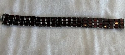 Vintage 3-reihiges Granat Sterlingsilber Armband Größe 7,5