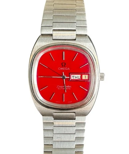 1970's Vintage Omega Seamaster Red Dial Automatic Men's Day Date Watch #24508