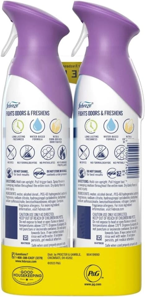 Ambientador Febreze Mediterráneo para combatir olores, lavanda, 8,8 fl oz, 2 unidades Foto 4 de 4