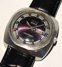Vintage Camy Montego Swiss men's watch Day/Date ITA 36mm - Purple Dial - Running