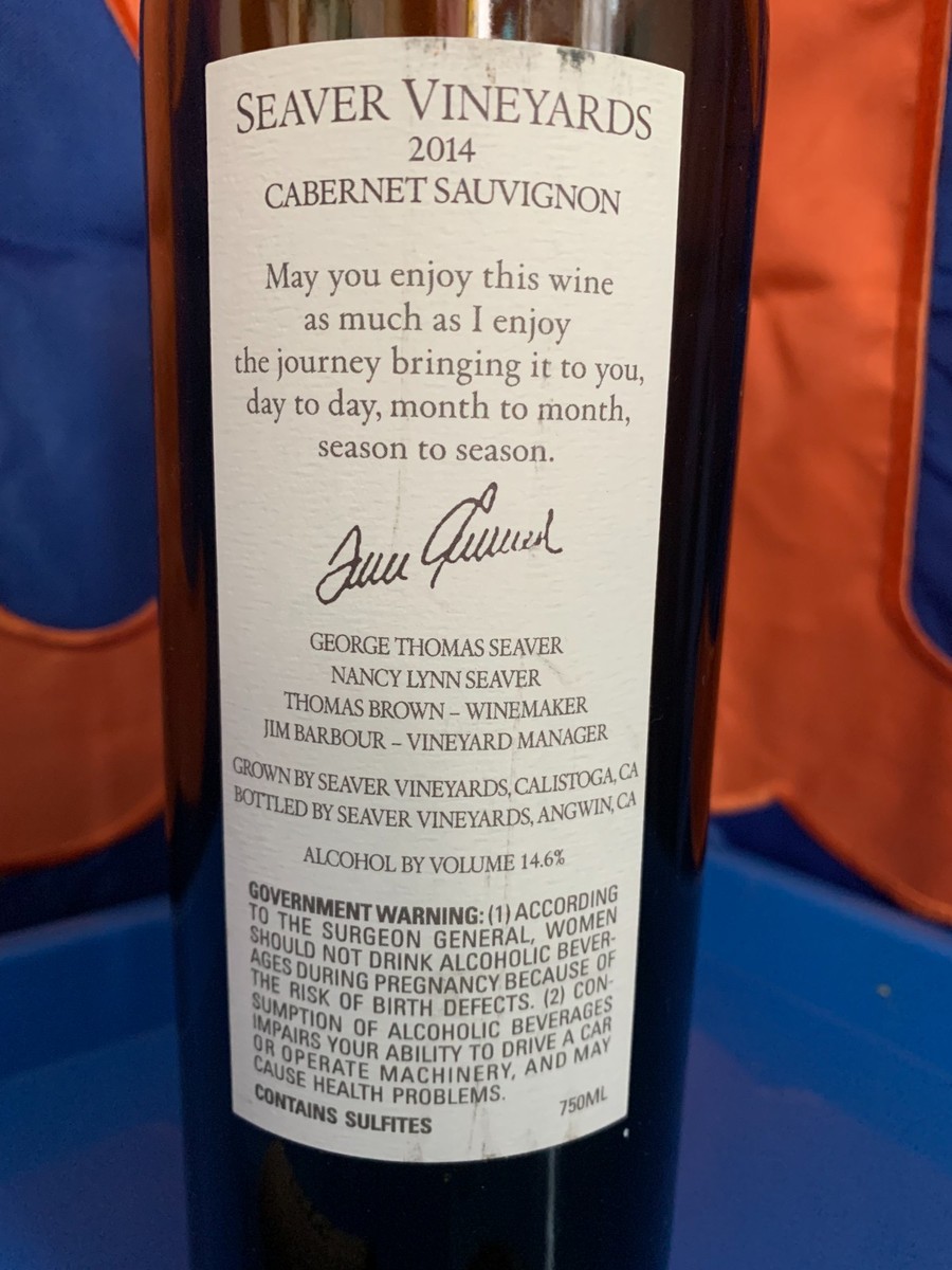 TOM SEAVER Collectible Empty Wine Bottle, GTS Vineyards 2014