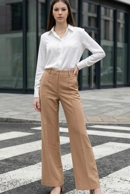 Alice + Olivia SZ 6 Beige PAULA HIGH WAISTED PANT WITH BACK SLIT Lined