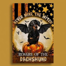Halloween Dachshund Garden Flag Fall Pumpkin Bat Dog Double Sided Yard Decor