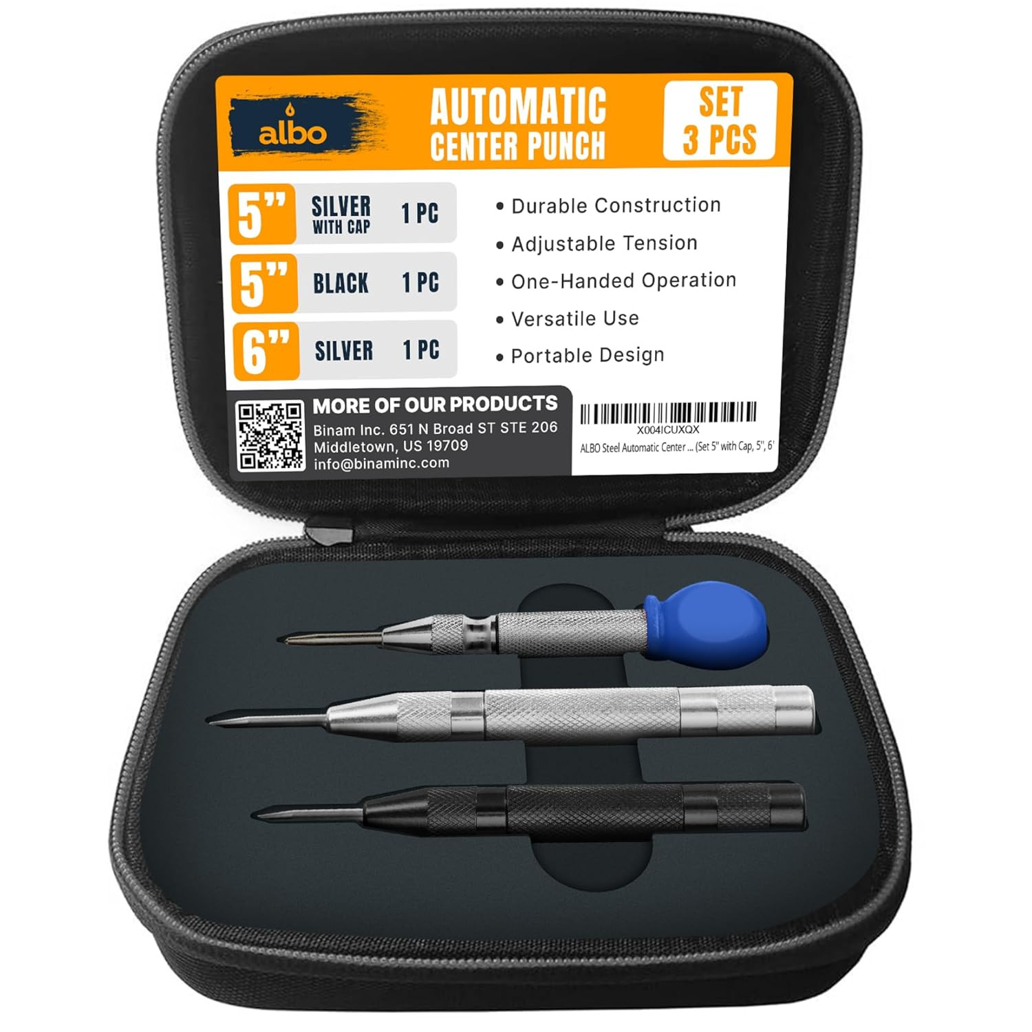 Automatic Center Punch Set – 3 Heavy Duty Spring Loaded Punch Tools for Metal, W