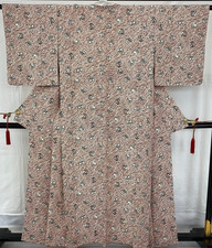 Japanese Vintage Kimono Silk Brown Komon Traditional Authentic Length 61 in