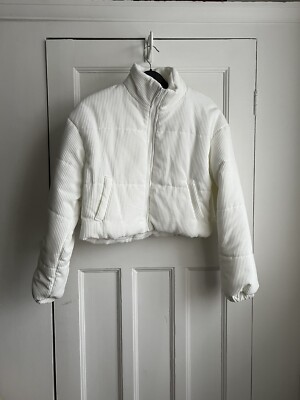 Shein New Women's White Corduroy Cropped Puffer Jacket Size S UK
