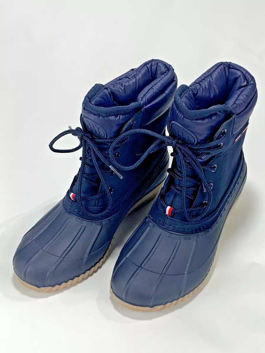 Tommy Hilfiger Mysty Blue Leather Lace Up Duck Winter Rain Boots Womens Size 8