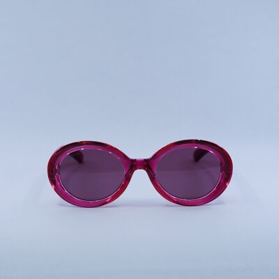 Gucci GG1722SA 004 Sunglasses Shiny Transparent Dark Cyclamen Round Frame Gucci Sunglasses GG1732SK 004 Transparent Cloudy Grey - eye  main image 4